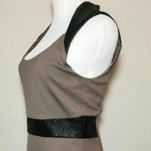 BEBE Tan Beige with Black Pleather Body Con Dress